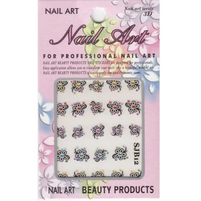 Flori cu pietre, nail art - sticker 3D negru foto