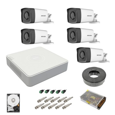 Sistem supraveghere complet 5 camere Hikvision Turbo Hd, 2MP, 1080P, IR la 40 metri, DVR Hikvision 8 canale, accesorii SafetyGuard Surveillance foto