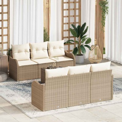 vidaXL Set de canapele pentru grădină 7 pcs Bej, crem 55 x 55 x 37 cm foto