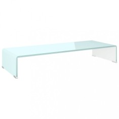 vidaXL Stand TV/Suport monitor, sticlă, alb, 80x30x13 cm foto