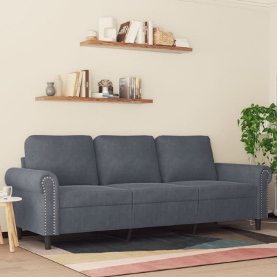 vidaXL Canapea cu 3 locuri, gri &amp;icirc;nchis, 180 cm, material catifea 359540 foto