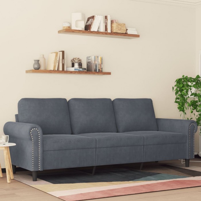 vidaXL Canapea cu 3 locuri, gri &icirc;nchis, 180 cm, material catifea 359540