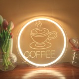Cumpara ieftin Semn Neon LED Coffee, KADAFAGO, Dimabil USB, Gravura 3D, Acril, 30cm, Alb Cald