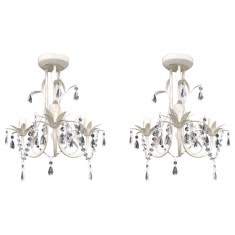 vidaXL Candelabre suspendate de plafon cu cristale 2 buc. alb elegant