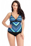 SW1451-1414 Costum de baie tankini din doua piese cu top colorat si chilot clasic, S/M