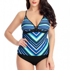 SW1451-1414 Costum de baie tankini din doua piese cu top colorat si chilot clasic