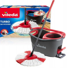 Set mop si galeata Vileda Turbo cu laveta din microfibra, mop rotativ, rosu alb - SECOND