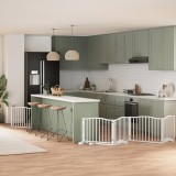 vidaXL Poartă c&acirc;ini pliabilă cu ușă 8 panouri, alb, 640 cm, lemn plop 3155618