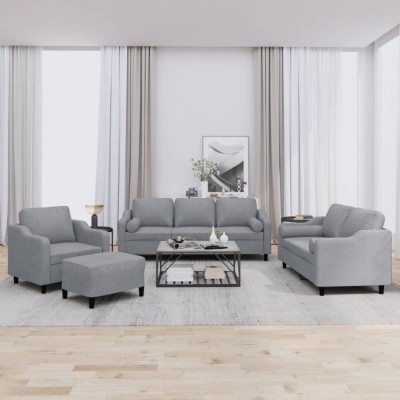 vidaXL Set de canapele cu perne, 4 piese, gri deschis, material textil foto