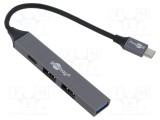 Hub USB Goobay 4 porturi USB A x3 și USB C, viteză 5Gbps, gri