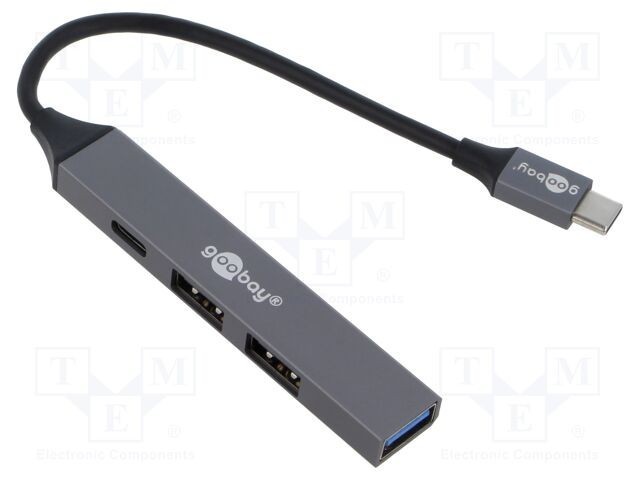 Hub USB Goobay 4 porturi USB A x3 și USB C, viteză 5Gbps, gri