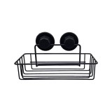 Cumpara ieftin Etajera pentru baie, din metal, un raft dreptunghiular, prindere mecanica sau cu ventuza, negru mat, SV401B, 250 x 130 mm