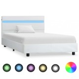 Cumpara ieftin Cadru de pat cu LED, alb, 90 x 200 cm, piele artificială