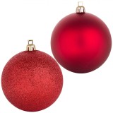 Set Globuri Crăciun, Roșu, Mat Glitter, 10cm, 6 Bucăți, Oem