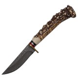 Cutit Vanatoare Antler 29.5cm, Otel Inoxidabil 420, Maner Imitatie Corn Cerb, Husa Cordura, Maro