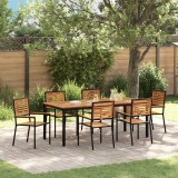 Set masa gradina vidaXL, 4 piese, metal negru &amp; lemn acacia, 6 persoane, exterior, rezistent UV, stivuibil
