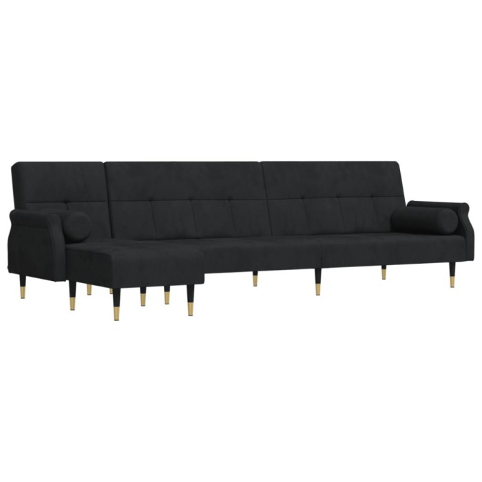 Canapea extensibila in forma de L negru 271x140x70 cm catifea