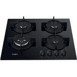 Plita pe gaz Whirlpool GOR 625/NB1 59 cm, Oțel negru periat - butoane metalice negre periate, 3 arzatoare pe gaz + 1 arzator WOK special, Negru