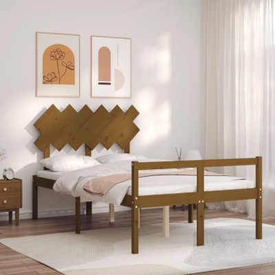 vidaXL Cadru de pat senior cu tăblie dublu, maro miere, lemn masiv foto