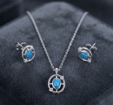 Cumpara ieftin Set Bijuterii din Argint 925 , zMystic Nebula, - Colier Reglabil E i Cercei cu Opal Albastru E i Zirconiu