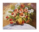 Tablou cu flori pictat manual, Regala, 50x40cm ulei pe panza in cutit, Leonard Covaci