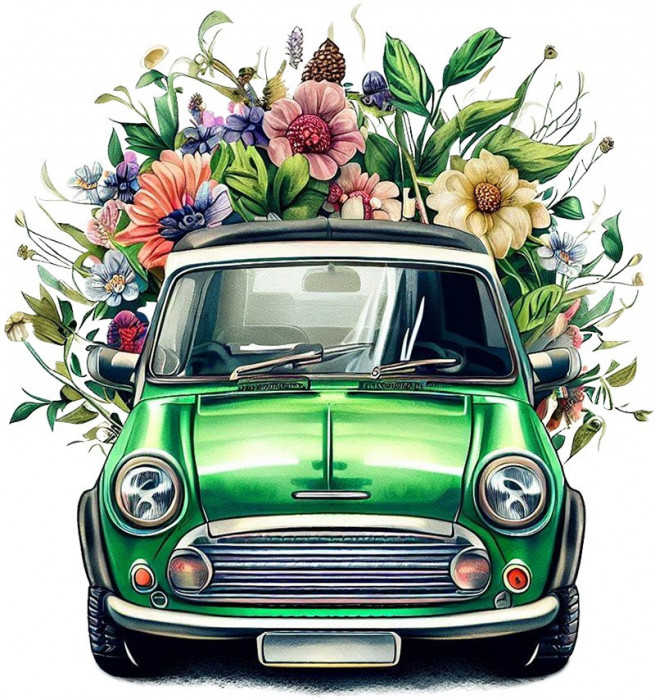 Sticker decorativ Mini Cars, Verde, 64 cm, 7736ST-2