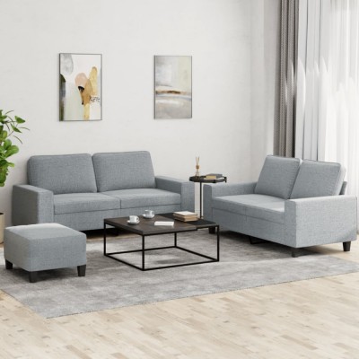 vidaXL Set de canapele, 3 piese, gri deschis, textil foto