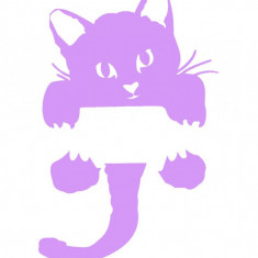 Sticker decorativ pentru intrerupator, Pisica, Mov deschis,11.5 cm, S1018ST-18