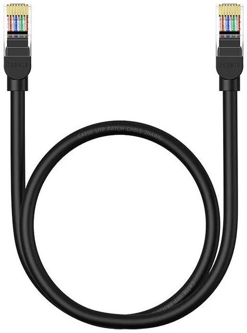 PATCH CORD UTP Baseus Cat5, fire din cupru, round cable, viteza maxima 1 Gbps, PVC, 0.5m, negru &quot;B00133206111-00&quot; (timbru verde 0.08 lei) - 6932172637