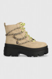 UGG bocanci din piele intoarsa Brisbane Lace Up femei, culoarea bej, cu platforma, 1143841