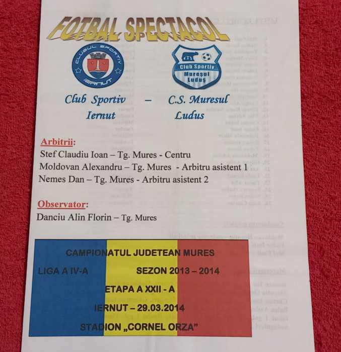 Program meci fotbal CS IERNUT - CS MURESUL LUDUS (29.03.2014)