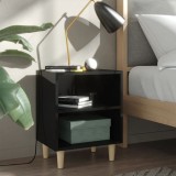Cumpara ieftin Noptiere cu picioare din lemn, 2 buc, negru extralucios, 40x30x50 cm