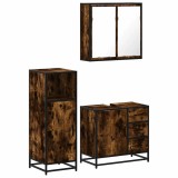 Cumpara ieftin Set mobilier de baie, 3 piese, stejar fumuriu, lemn prelucrat