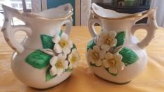 Pereche vase, vaze flori ceramica Anglia,APLICATI UNICAT, set englezesc, England foto