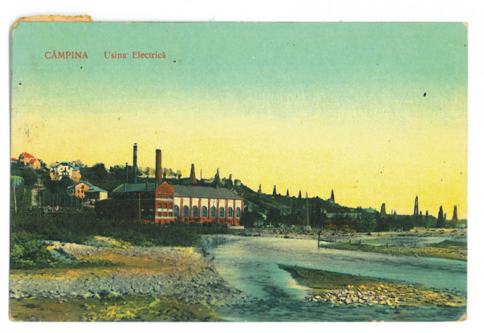 1020 - CAMPINA, Prahova, Electric Factory, oil wells - old postcard - used 1921