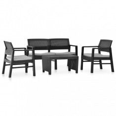 Set mobilier de grădină cu perne, 4 piese, antracit, plastic