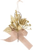 Vetvička MagicHome Vianoce, so &scaron;i&scaron;kou a jutovou stuhou, zlat&aacute;, 17 cm
