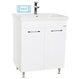 Baza si lavoar ceramic GN0541, mobilier baie stativ 60 cm, front MDF, 2 usi, 2 rafturi, balamale soft close, picioare cromate reglabile, alb