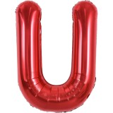 Balon folie metalizata litera u, flippy, 40 cm, umflati cu heliu sau aer, ambalaj individual, pai inclus, rosu