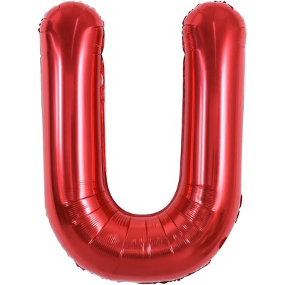 Balon folie metalizata litera u, flippy, 40 cm, umflati cu heliu sau aer, ambalaj individual, pai inclus, rosu foto