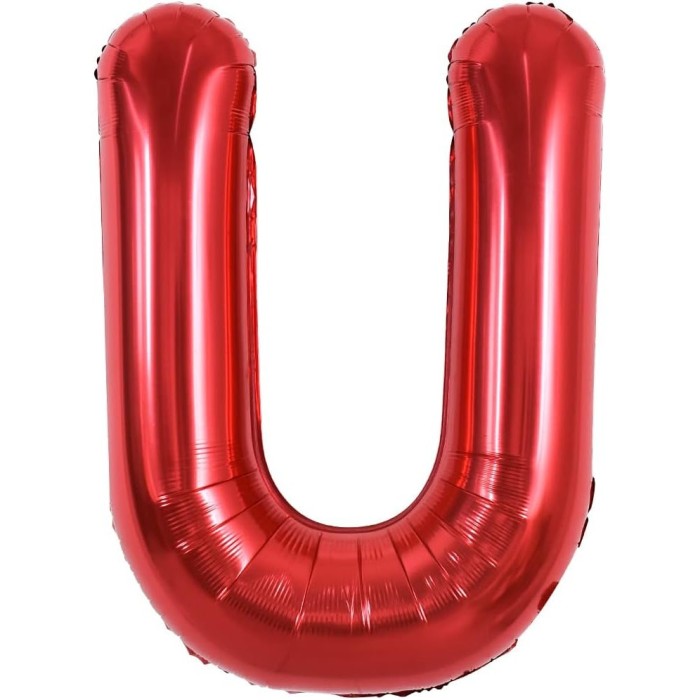 Balon folie metalizata litera u, flippy, 40 cm, umflati cu heliu sau aer, ambalaj individual, pai inclus, rosu