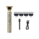 Aparat Profesional De Ras, Tuns si Conturat din Inox, Electric, Lama Ceramica din Titan in Forma de T, Reincarcabil, USB, 4 Gratare, Cap Rezistent la