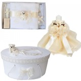 Set Ursuleti trusou botez, cutie trusou si lumanare, decor Ivoire, Denikos&reg; 575