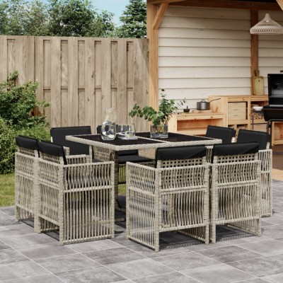 vidaXL Set mobilier grădină cu perne, 9 piese, gri deschis, poliratan 3211019 foto