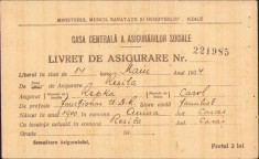 A258 Livret de asigurare, 1934, pentru funcționar de la UDR Reșița