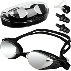 Set de Inot, Ochelari Anti-Aburire si Protectie UV, Lentile Oglinda Polarizate, Dopuri Urechi Moi Ajustabile, Cleste Nas, pentru Profesionisti si Amat