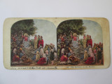 Fotografie stereos.policromă pe carton 178 x 86 mm:Predica lui Iisus de pe munte, Color, Europa, Portrete