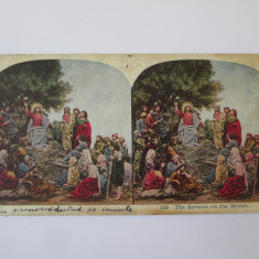 Fotografie stereos.policromă pe carton 178 x 86 mm:Predica lui Iisus de pe munte