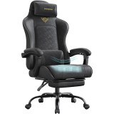 SONGMICS Scaun gaming ergonomic cu suport picioare, spatar reglabil 90-135&deg;, perne lombare si tetiera, 70x70x133 cm, negru