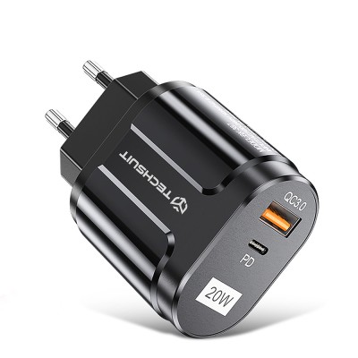 Incarcator priza USB-C PD20W, QC3.0 Techsuit, negru, CHPD038 foto